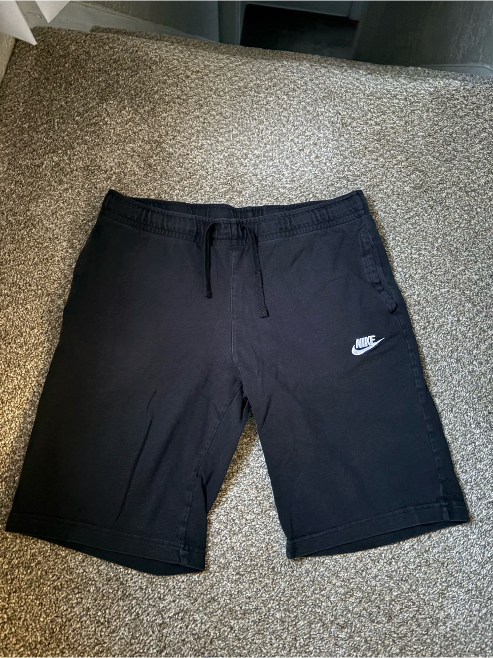 Nike Men’s Black Athletic Knit Shorts with White Swoosh